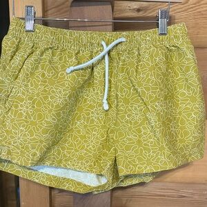 Women's Yellow Floral-Print Athletic Drawstring Shorts